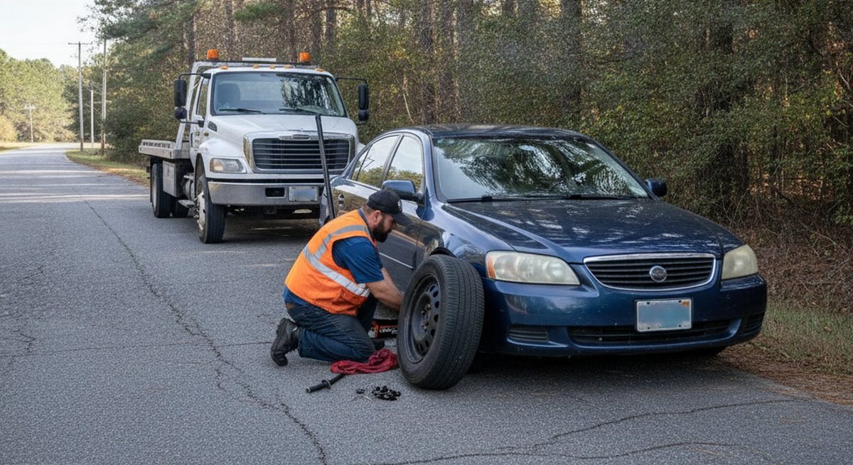 Roadside flat tire change in Fayetteville NC