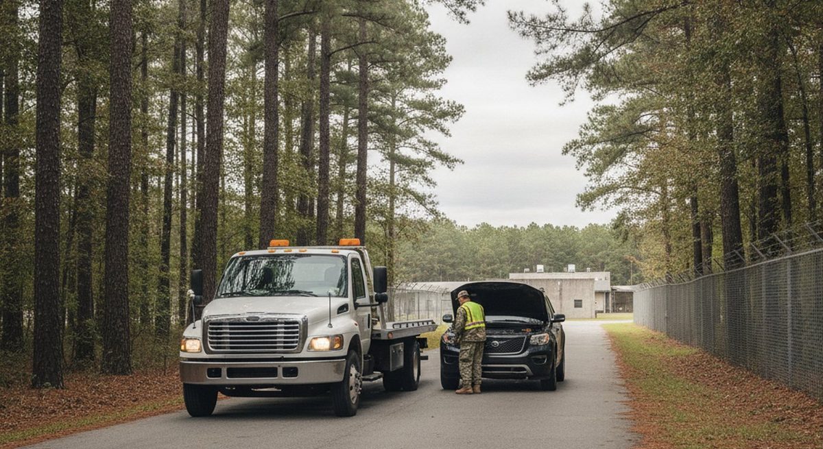 Military vehicle towing near Fort Bragg in Fayetteville NC
