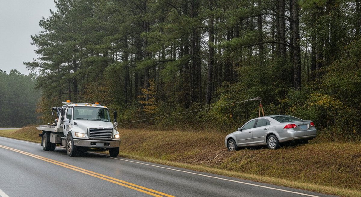 Winch recovery of a vehicle in Fayetteville NC